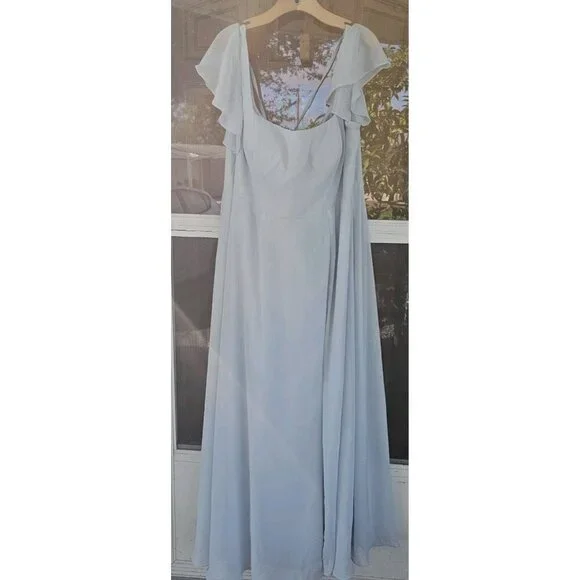 Azazie Bondi A Line Chiffon Ruffle Dress Sky Blue Plus Size 22 - Picture 4 of 7